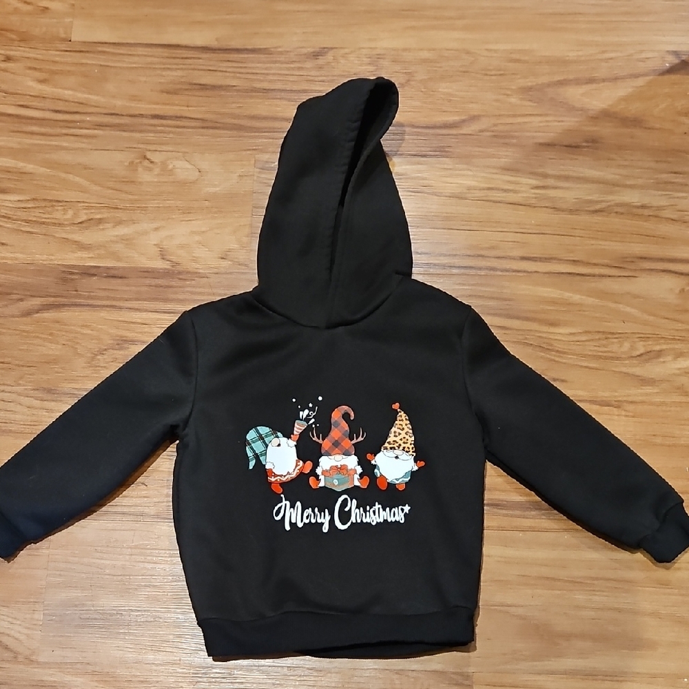 Kids Black Hoodie with Christmas Gnome Print